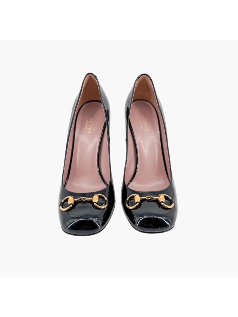 Gucci Square Toe Horsebit Pumps Size 39.5 US 9.5 Black Patent Leather High Heels - Picture 2 of 15